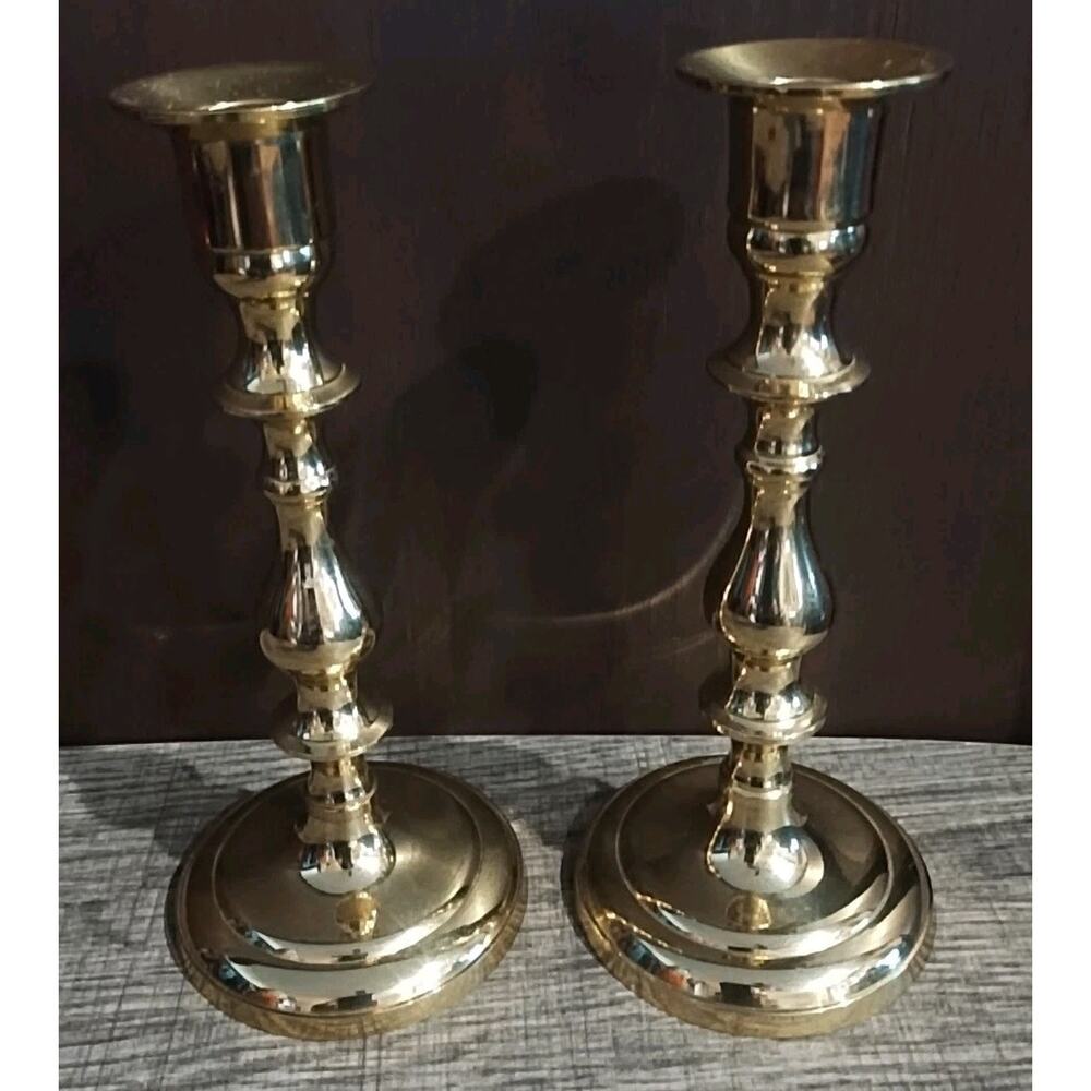 Pair of Vintage Brass Candlestick Holders 7" Made in India Wedding Set of 2